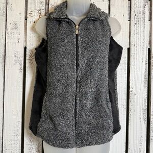 Jason Maxwell  Full Zip Vest Pockets Cozy  Fuzzy Fleece Black Gray Women P Small